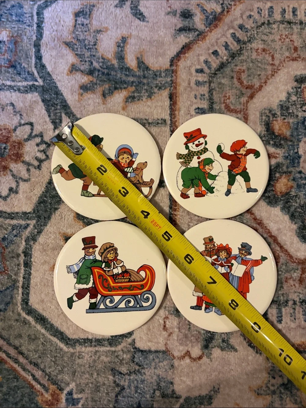 Vintage Ceramic Christmas Coaster Set -4 coasters.
